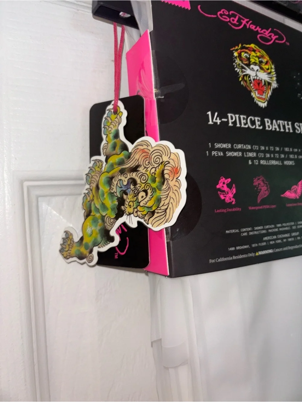 Ed Hardy Lavender Tattoo-Print Bath Set with White Liner